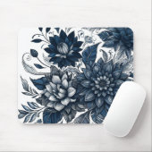 ブルー&ホワイトボヘミアンフローラプリント マウスパッド (マウス)