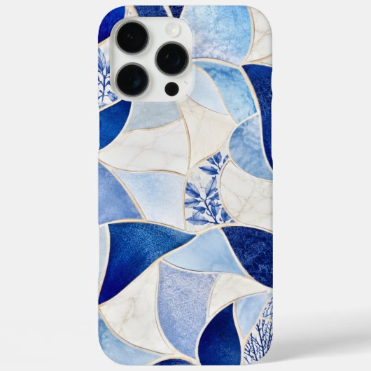 ブルー＆ホワイトモザイクのスマホケース - モダンなジオ柄のラックススタイル Case-Mate iPhoneケース (裏面)