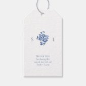 ブルー&ホワイトモノグラムありがとうお結婚客様のギフトラベル ギフトタグ (正面)