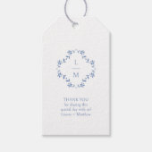 ブルー&ホワイトモノグラムありがとうお結婚客様のギフトラベル ギフトタグ (正面)
