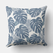 ブルー&ホワイトモンステラパーム離れ クッション (裏面)