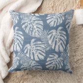 ブルー&ホワイトモンステラパーム離れ クッション (ブランケット)