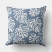 ブルー&ホワイトモンステラパーム離れ クッション (正面)