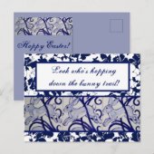 ブルー&ホワイトラビットハレバニーアールデコイースター ポストカード (正面/裏面)