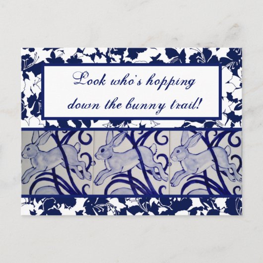 ブルー&ホワイトラビットハレバニーアールデコイースター ポストカード (正面)