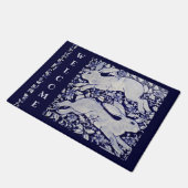 ブルー&ホワイトラビットバニーウェルカムエレガントタイルアート ドアマット (アングル)