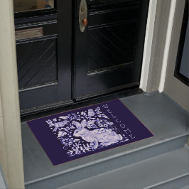 ブルー&ホワイトラビットバードウェルカムフローラDedham ドアマット