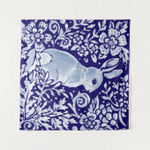 ブルー&ホワイトラビットフローラウッドランドデルフトデダム タペストリー (正面(横))