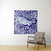 ブルー&ホワイトラビットフローラウッドランドデルフトデダム タペストリー (インサイチュ(横))