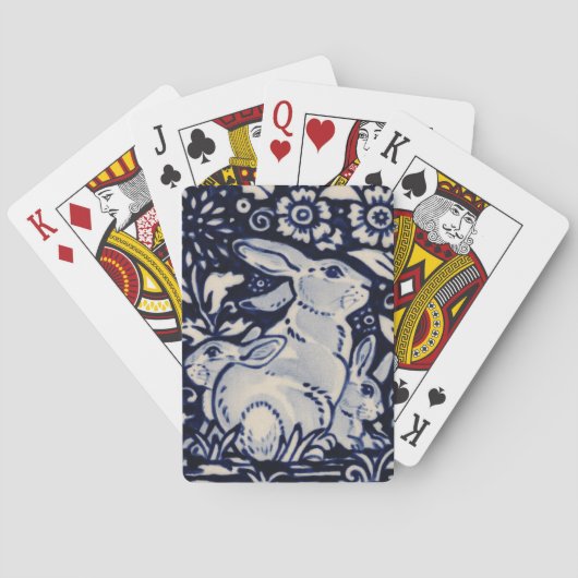 ブルー&ホワイトラビットベビーバニーファミリーネエレガントヴィー トランプ (裏面)