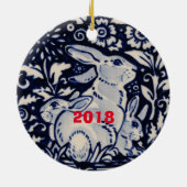 ブルー&ホワイトラビットマム&ベビーズデカスタムート セラミックオーナメント (裏面)