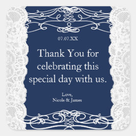 ブルー&ホワイトレースエレガントなウェディングフライトスタンプ スクエアシール