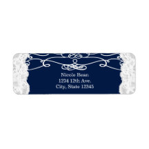 ブルー&ホワイトレースエレガントウェディング住所 シール