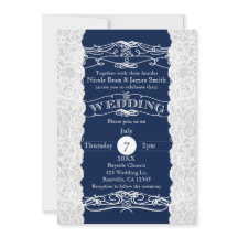 ブルー&ホワイトレースエレガントウェディング招待状