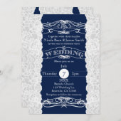 ブルー&ホワイトレースエレガントウェディング招待状 招待状 (正面/裏面)