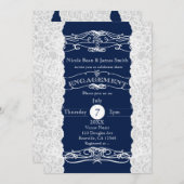 ブルー&ホワイトレースエレガント婚約招待状 招待状 (正面/裏面)