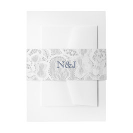 ブルー&ホワイトレース素朴シンプルエレガントウェディング 招待状ベリーバンド