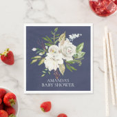 ブルー&ホワイトローズフローラシャワー紙ナプキンス スタンダードランチョンナプキン (インサイチュ)