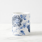 ブルー&ホワイトヴィンテージダリアフローラ コーヒーマグカップ (中央)