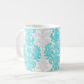ブルー&ホワイトヴィンテージフローラダマスク コーヒーマグカップ (正面左)