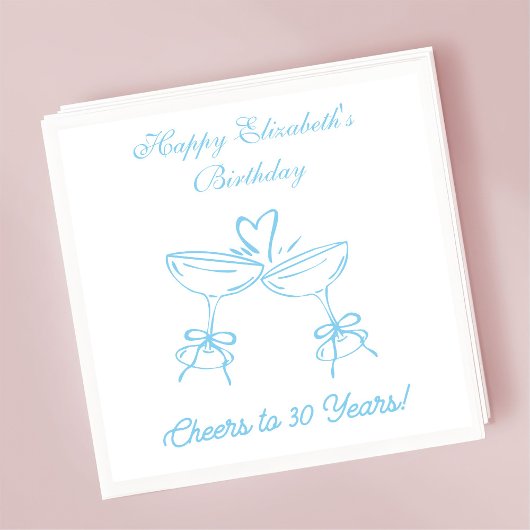 ブルー&ホワイト応援30年誕生日ナプキンス スタンダードカクテルナプキン