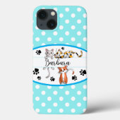 ブルー&ホワイト水玉模様かわいい子猫カスタム Case-Mate iPhoneケース (裏面)