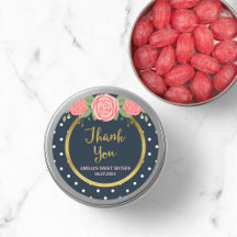 ブルー&ホワイト水玉模様赤面ピンクローゼサンキュー