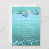 ブルー/ホワイト水玉模様&ボウ誕生日招待状 招待状 (裏面)