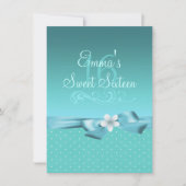 ブルー/ホワイト水玉模様&ボウ誕生日招待状 招待状 (正面)