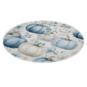 ブルー&ホワイト秋カボチャ&金ゴールド花 カッティングボード (角)