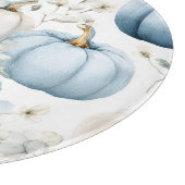 ブルー&ホワイト秋カボチャ&金ゴールド花 カッティングボード (角)