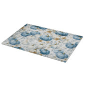 ブルー&ホワイト秋カボチャ&金ゴールド花 カッティングボード (角)