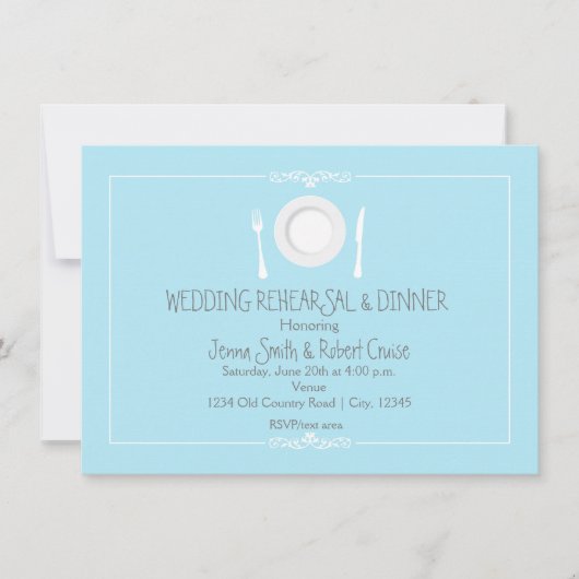 ブルー&ホワイト結婚ズリハーサルディナー招待状 招待状 (正面)