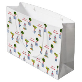 ブルー&ホワイト陶器クリスマス抱き枕 ラージペーパーバッグ