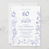 ブルー&ホワイト60thビクトリアンバースデーパーティーフローラ 招待状 (正面)