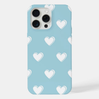ブルー ホワイト かわいい シンプル ハート柄 iPhone 15 PRO MAXケース