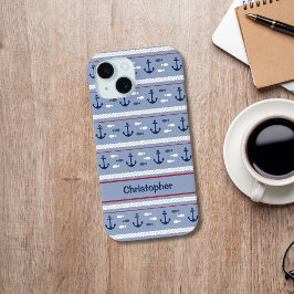 ブルー ホワイト な nautical アンカー 記念 iPhone 15ケース