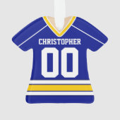 ブルー/ホワイト/イエローのホッケーカスタムジャージー オーナメント (裏面)