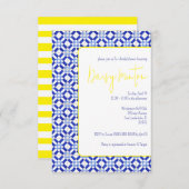 ブルー,ホワイト,イエローマジョリカタイルブライダルシャワー 招待状 (正面/裏面)