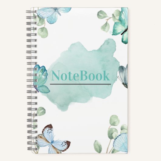 ブルー&ホワイト エステティック バタフライ 5.5" x 8.5" ノートブック (正面)