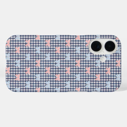 ブルー ホワイト ギンガム ピンク ブルー コケット リボン トレンディ Case-Mate iPhoneケース (裏面 (横))