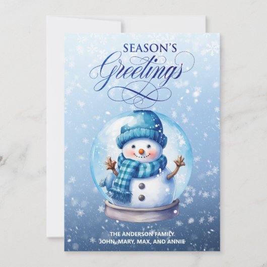 ブルー ホワイト クリスマスの挨拶 雪だるま シーズンカード (正面)