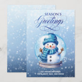 ブルー ホワイト クリスマスの挨拶 雪だるま シーズンカード (正面/裏面)