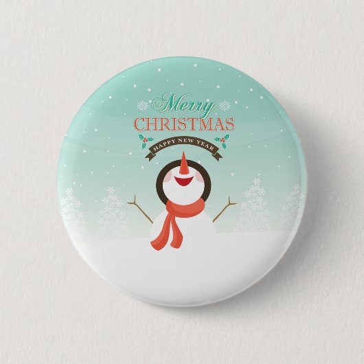 ブルー ホワイト クリスマス お正月 雪だるま ご挨拶 缶バッジ (正面)