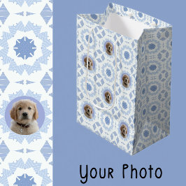 ブルー ホワイト クリスマス 犬好き ペット 愛するママへのギフト ミディアムペーパーバッグ