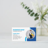 ブルー・ホワイト・クリーニングサービス・ハウスキーピング・メイド 名刺 (スタンド正面)