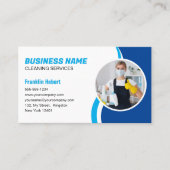 ブルー・ホワイト・クリーニングサービス・ハウスキーピング・メイド 名刺 (正面)