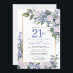 ブルー ホワイト ゴールド フローラル 21歳の誕生日ディナー 招待状<br><div class="desc">このエレガントでフェミニンな21歳の誕生日ディナーの招待状で特別な女性を称えましょう。21歳は大きな青い文字で書かれています。誕生日のお祝いが続きます。名誉あるゲストの名前も青い大文字で表示されます。残りのテキストは柔らかなダブグレーの色合いです。誕生日のお祝いの詳細は、 白いバラと青い花で飾られたゴールドのフレームで囲まれています。花の要素は濃い緑の葉に囲まれています。</div>