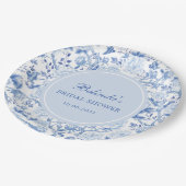 ブルー ホワイト シノワズリーフラワー ブライダルシャワー ペーパープレート (アングル)