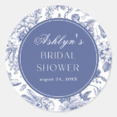 ブルー ホワイト シノワズリー ブライダル シャワー ラウンド スティッカー ラウンドシール (正面)